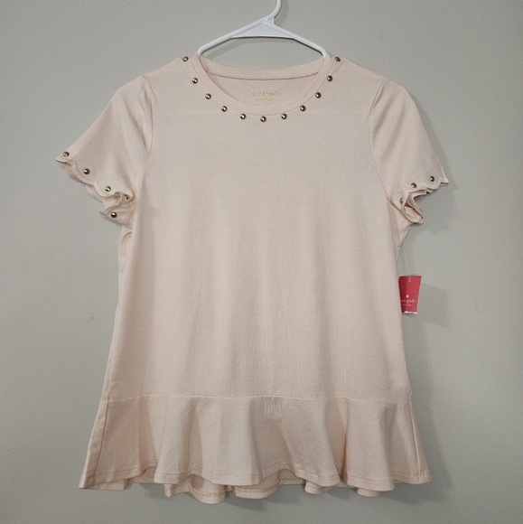 NEW! Kate Spade Pink Sand Stud Embellished Tee Size XS - Picture 1 of 8